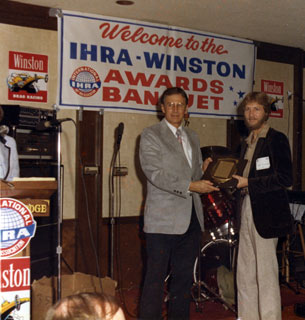 Larry Flickinger receiving I.H.R.A. award.